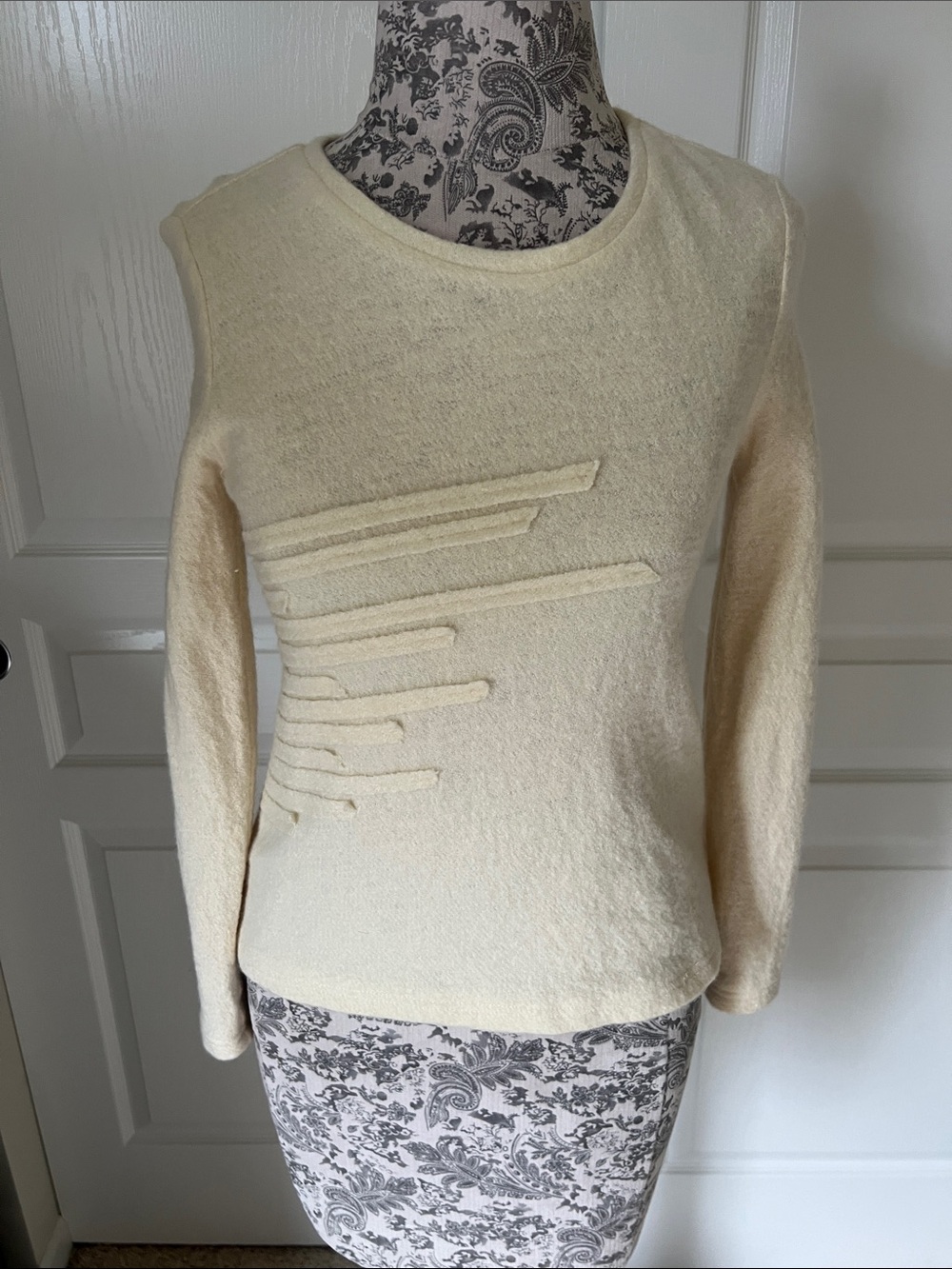 Soft Cream Crewneck Sweater with Subtle Raised Detail